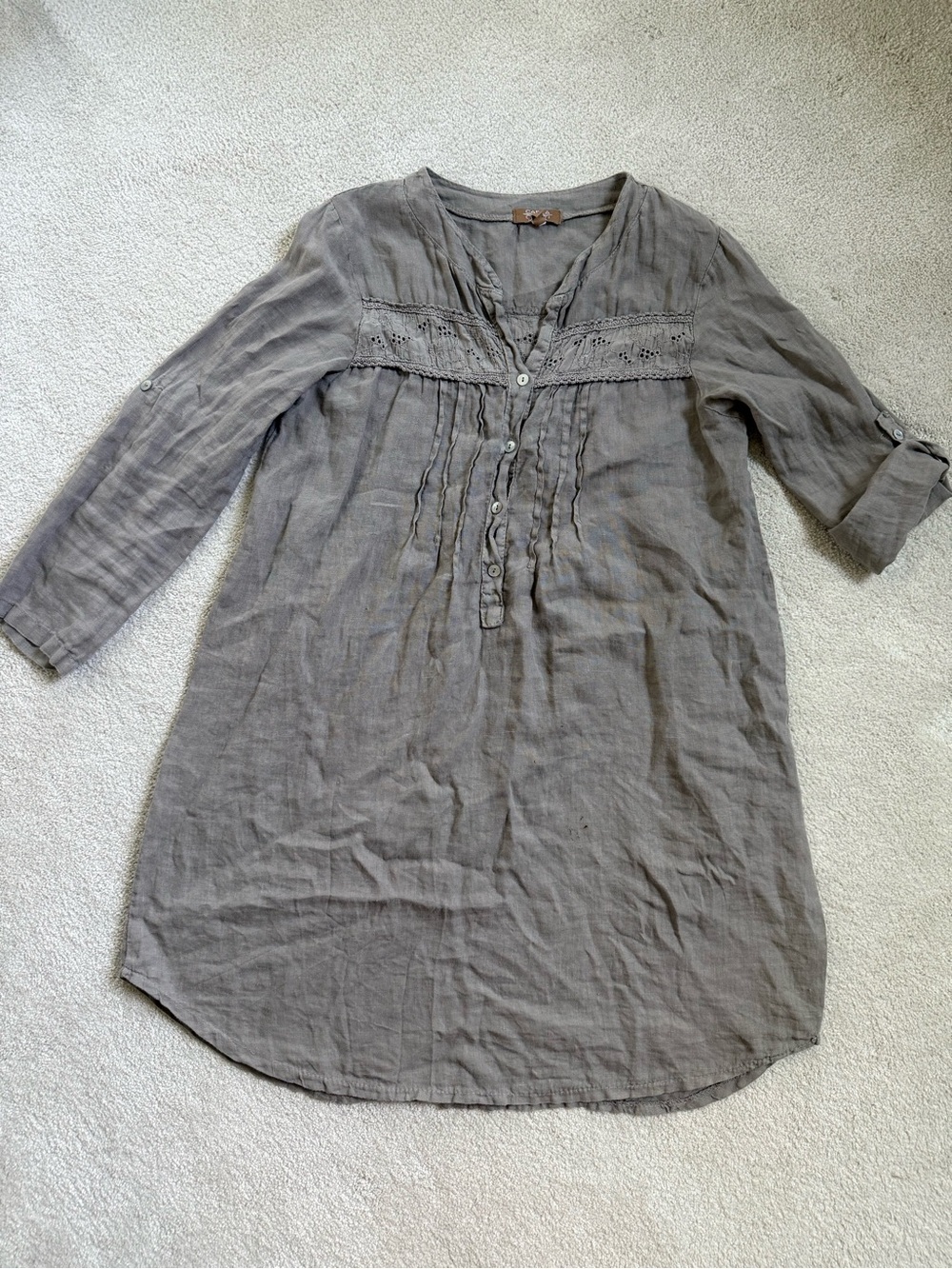 Carla Conti Italian 🇮🇹⛱️ Made Gray Long-Sleeve Linen Tunic Dress